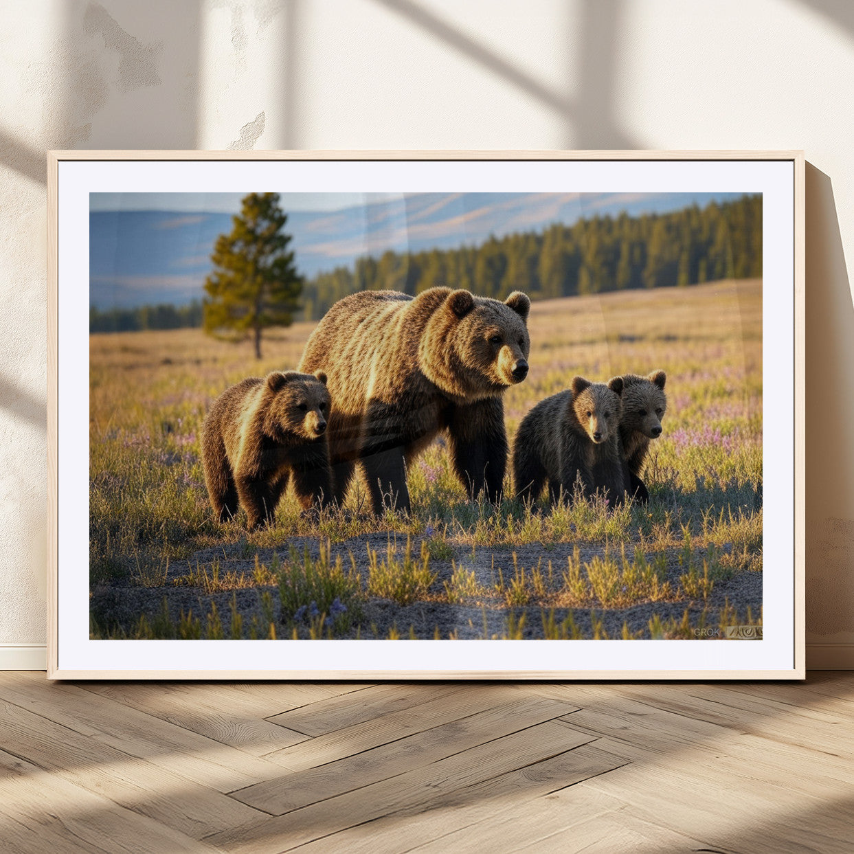 MGC-FP-36x24 - Grizzly 399 in Wild Flowers Wall Art Canvas Print, Grizzly Bears Wall Art, Queen of Grand Teton
