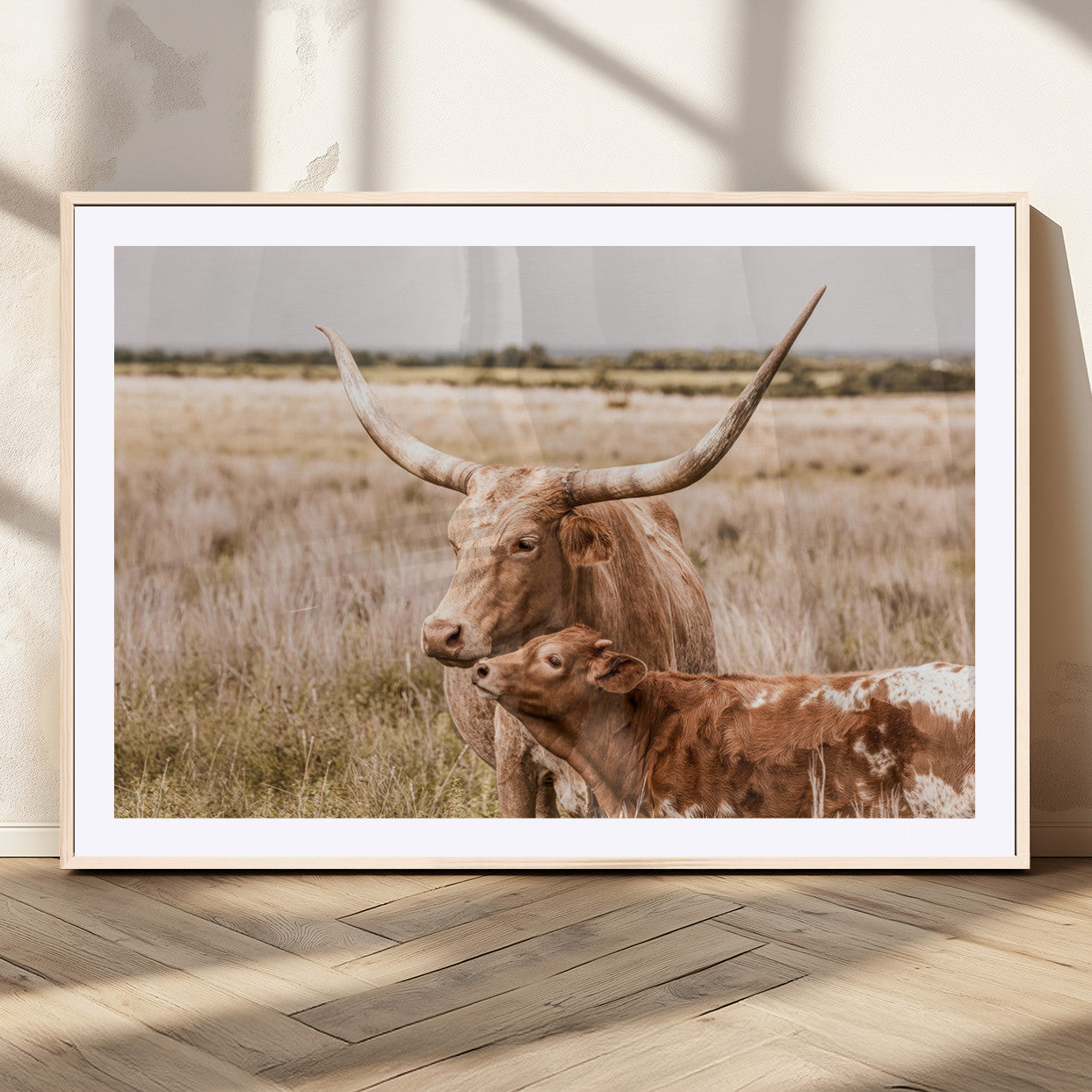 MGC-FP-36x24 - Texas Longhorn Cow Wall Art Canvas Print for Farmhouse Wall Art, Texas Decor, Western Wall Art Print