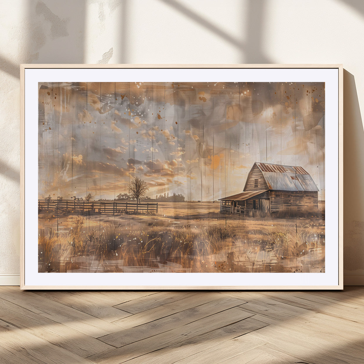 MGC-FP-36x24 - Rustic Farmhouse Wall Art Canvas Print | Barn and Field Canvas Print | Vintage Country Landscape
