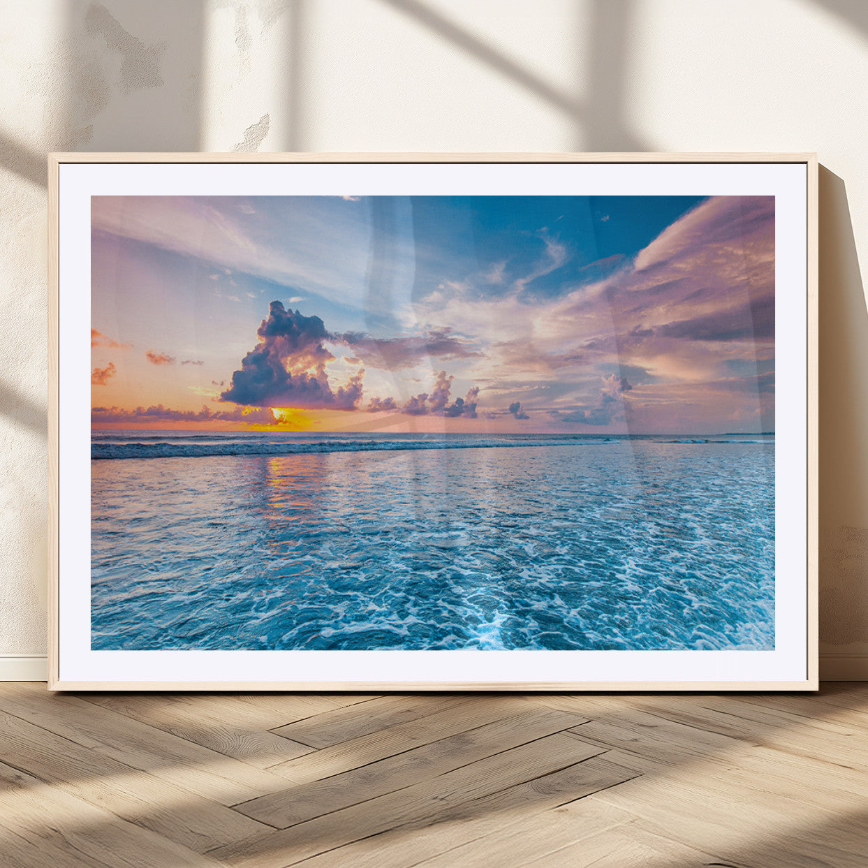 MGC-FP-36x24 - Ocean Sunset Canvas Wall Art Print - Tranquil Seascape with Vibrant Sky and Rolling Waves Canvas