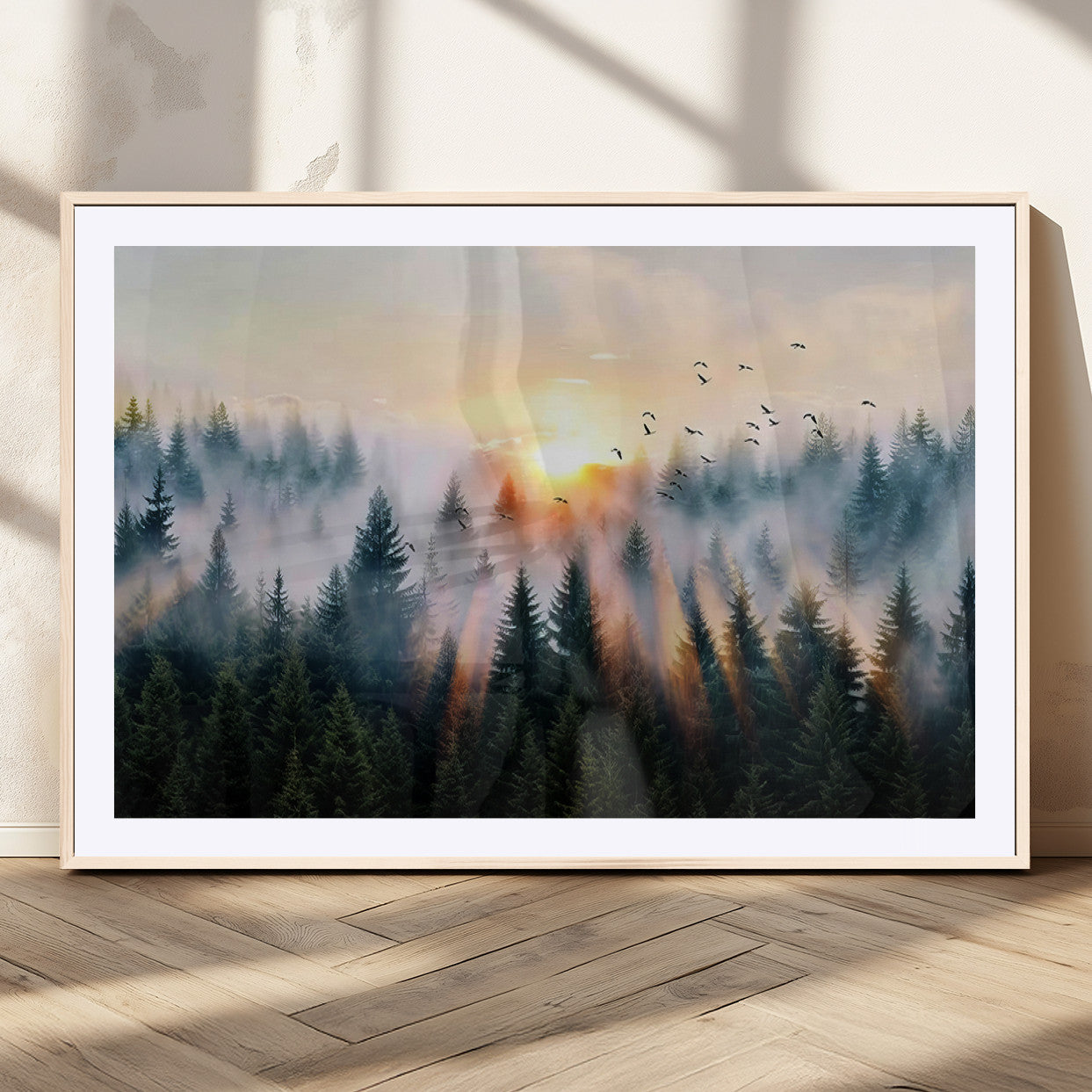 MGC-FP-36x24 - Abstract Forest Wall Art - Serene Nature Canvas Print with Misty Forest Design for Modern Home or