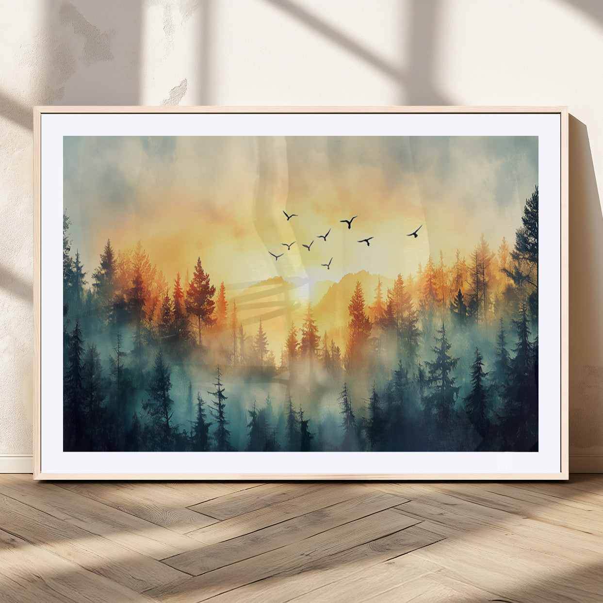 MGC-FP-36x24 - Abstract Forest Wall Art Print- Serene Nature Canvas Print with Misty Forest Design for Modern Home