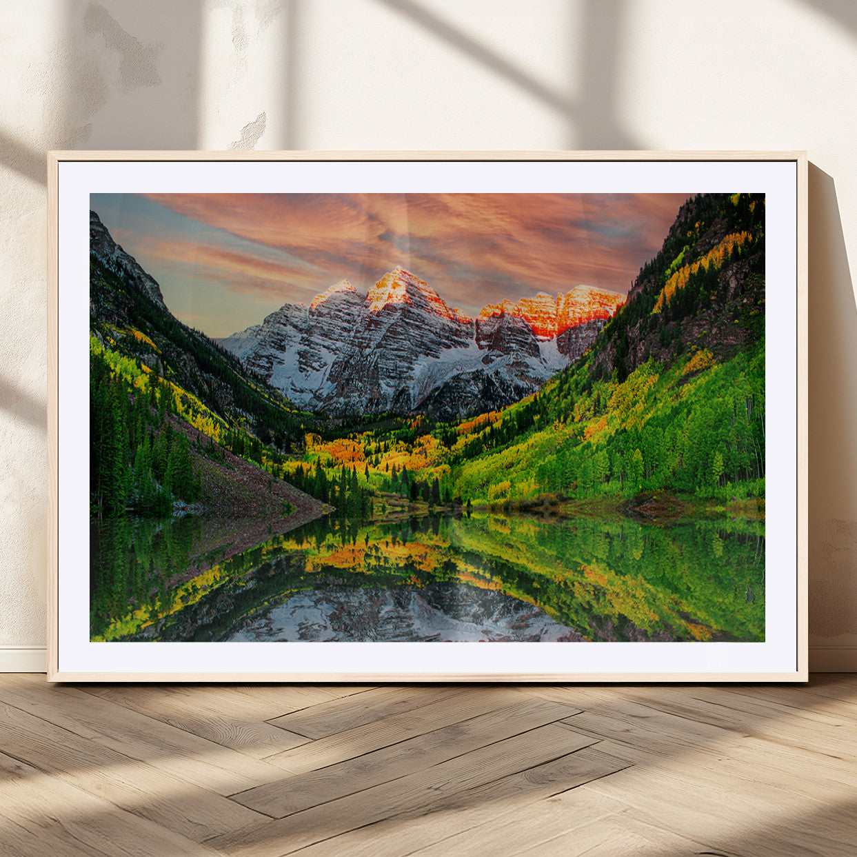 MGC-FP-36x24 - Maroon Bells Lake Wall Art Canvas Print – Majestic Colorado Mountain Landscape, Autumn Reflection,