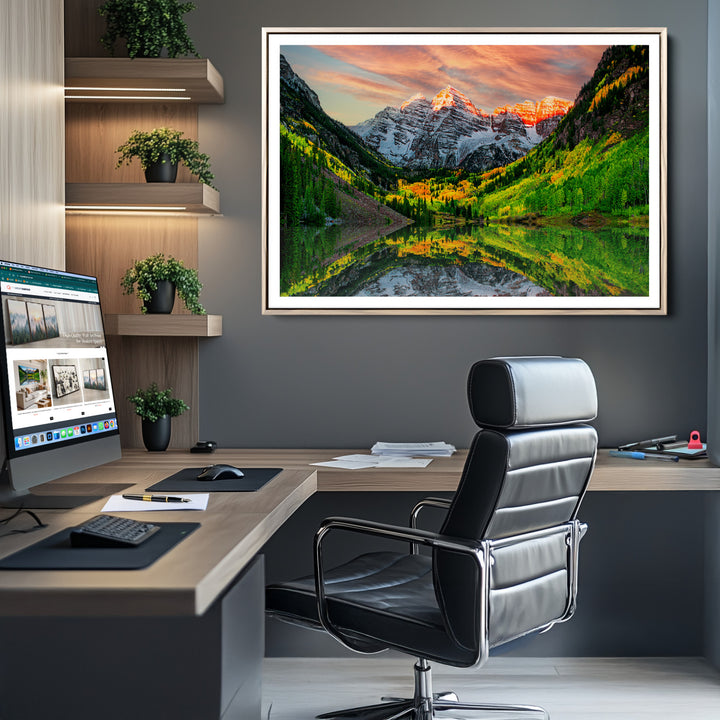 Maroon Bells Lake Wall Art Canvas Print – Majestic Colorado Mountain Landscape, Autumn Reflection, Multi-Panel Framed Artwork for Home, Office Decor