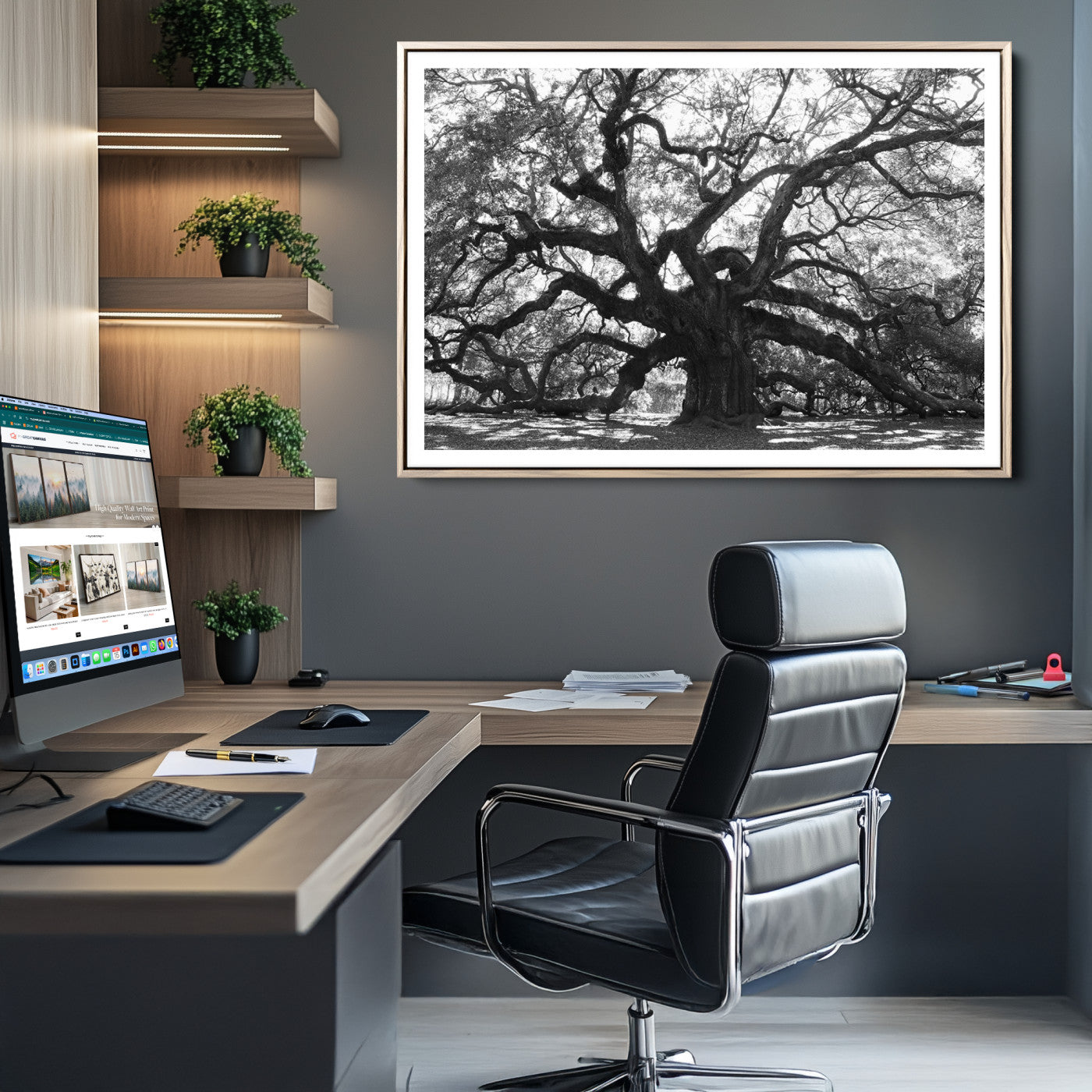Ancient Oak Wall Art Canvas Print, Framed Twisted Branches Art Picture Print, Gnarled Tree Perfect Moody Nature Decor