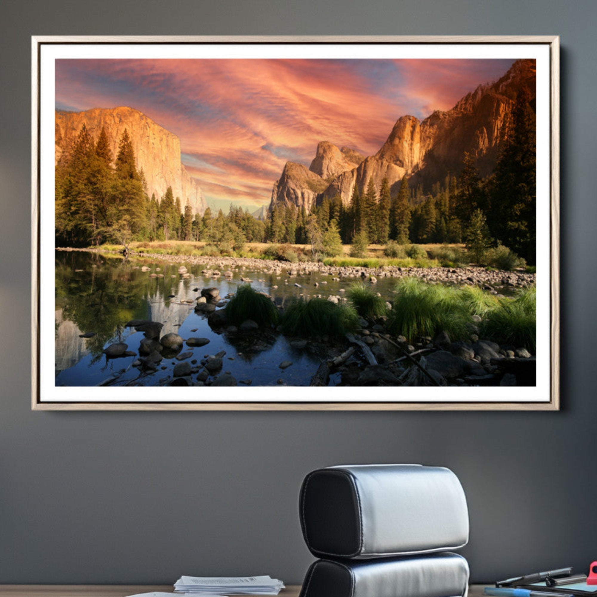 31199457-MGC-FP-36x24-Yosemite Valley Wall Art Canvas Print – El Capitan Sunset Sky Vibrant Landscape Nature Artwork for Home Office