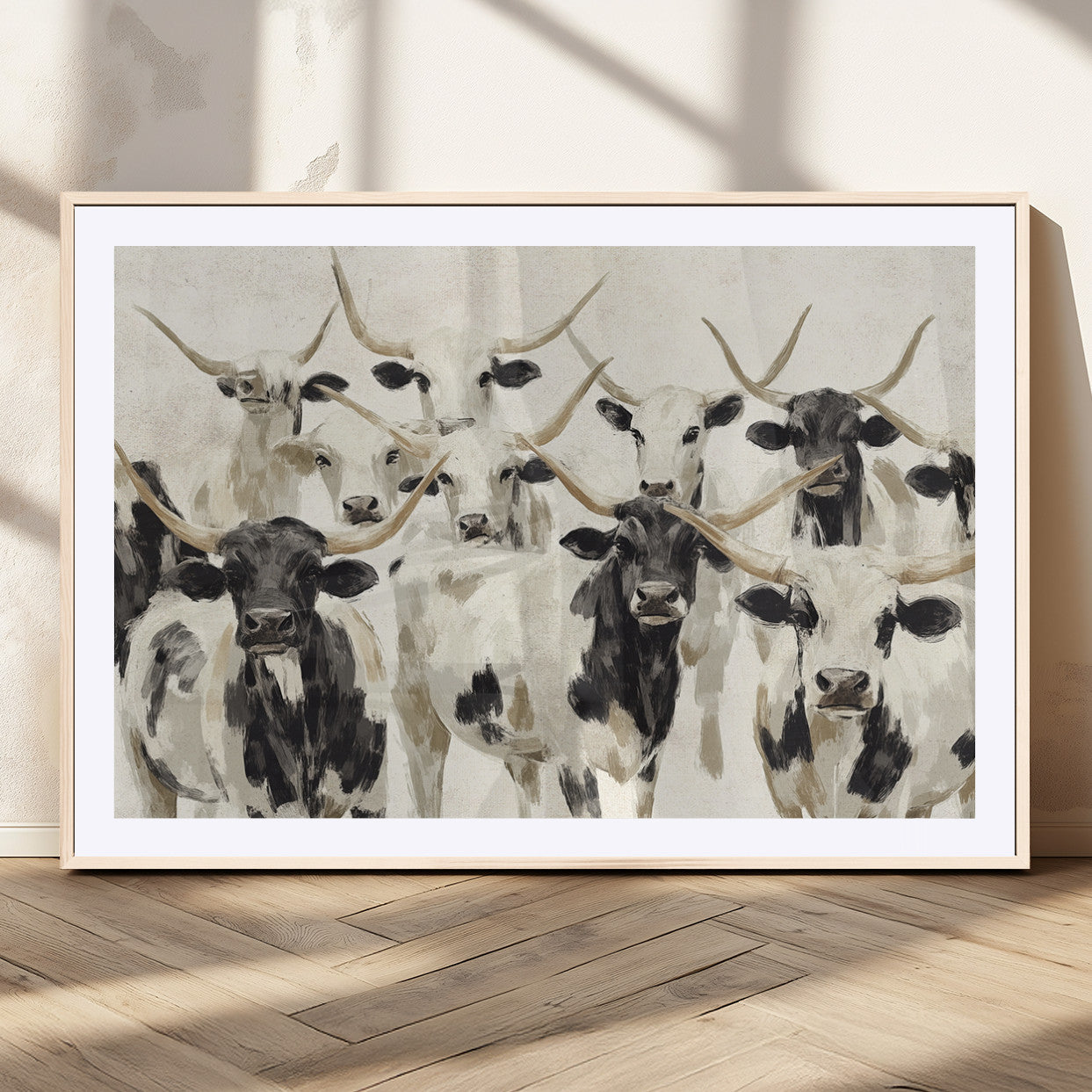 MGC-FP-36x24 - Longhorn Texas Cow Drawing Abstract Wall Art Canvas Print for Farmhouse Decor, Texas Bull Printing