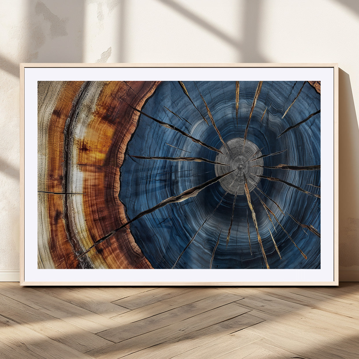 MGC-FP-36x24 - Framed Abstract Tree Ring Wall Art Print, Natural Rustic Wood Texture Canvas Print, Wood Tree Stump