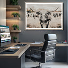 27497342-MGC-FP-36x24_Natural-Texas Longhorn Wall Art Canvas Print, Framed Speckled Cow Art Picture Print, Horned Cattle Perfect Rustic Western Decor Artwork