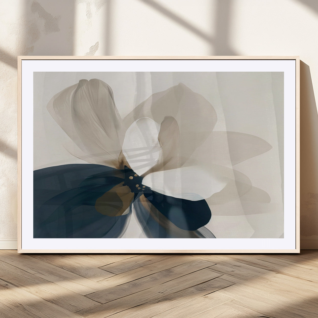 MGC-FP-36x24 - Minimal Flower Wall Art Canvas Print, Framed Flower Drawing Art Picture Print, Beige Bloom Perfect Modern Botanical Decor Artwork
