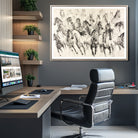 Running Horses Wall Art Canvas Print, Framed Horse Sketch Art Picture Print, Galloping Herd Perfect Monochrome Western Decor