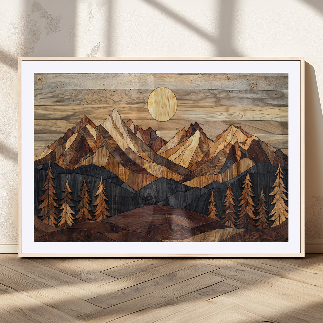 MGC-FP-36x24 - Wood Mountain Landscape Wall Art Canvas Print, Framed Sunset Hills Art Picture Print, Abstract Nature Perfect Boho Decor Artwork