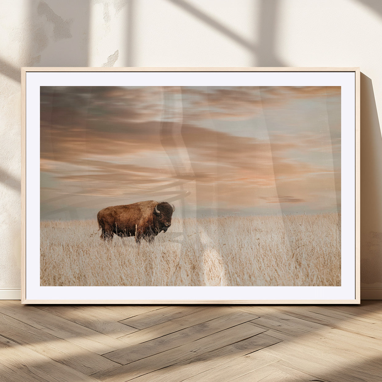 MGC-FP-36x24 - Bison Wall Art Canvas Print, Framed Buffalo Art Picture Print, Western Prairie Perfect Rustic Decor Artwork