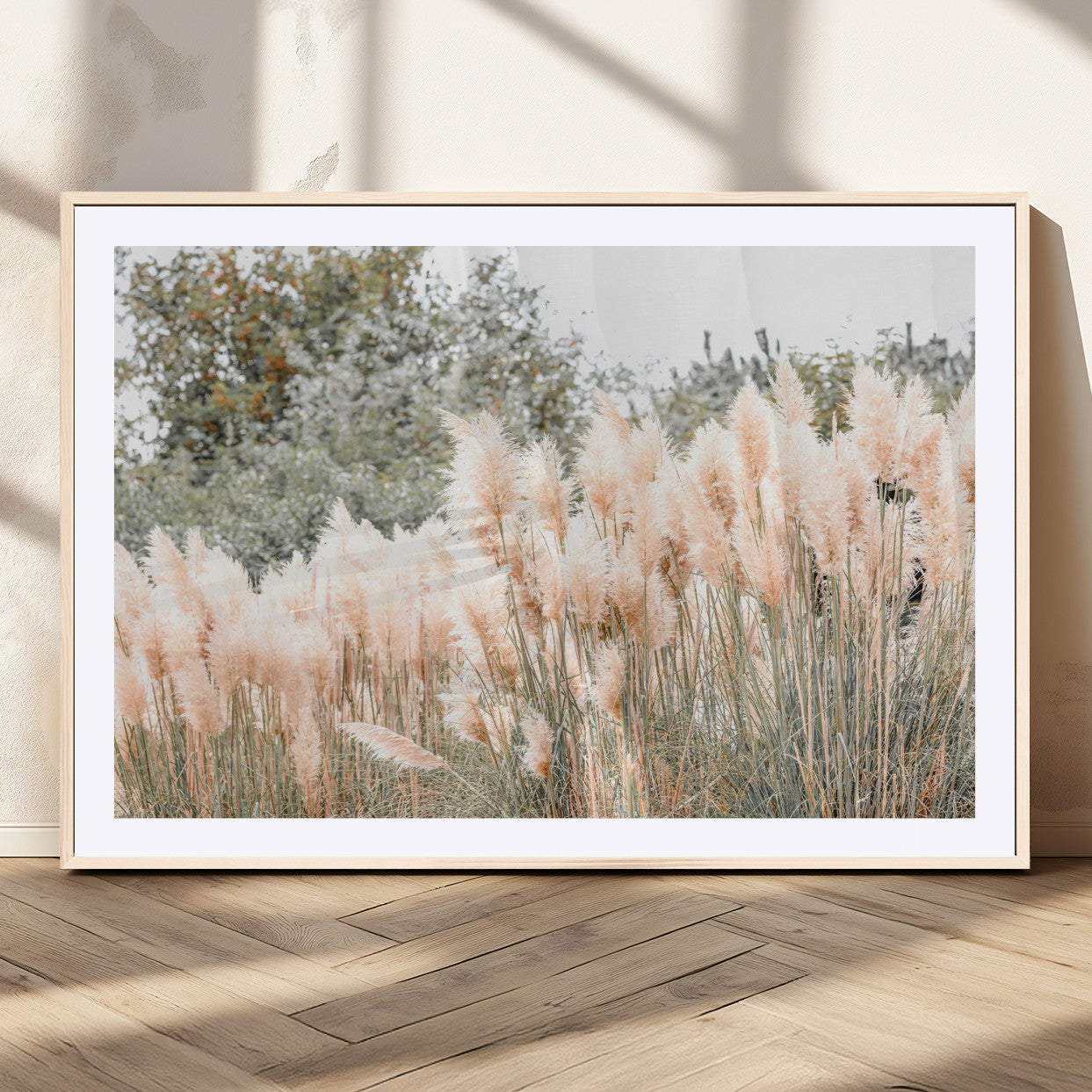 21826392-MGV-CV-36X24 - Pampas Grass Wall Art – Soft Blush Hues and Natural Texture Canvas Print, Serene Outdoors & Botanical Charm for Living Room or Nature Decor