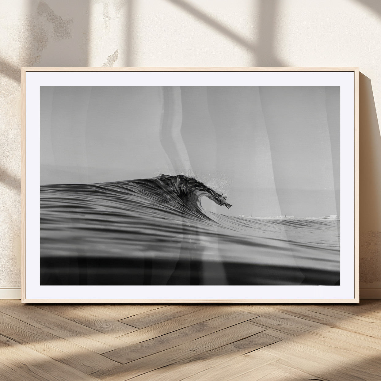 MGC-FP-36x24 - Black Wave Wall Art Canvas Print, Framed Abstract Surf Art Picture Print, Minimalist Ocean Perfect Minimalist Coastal Decor Artwork