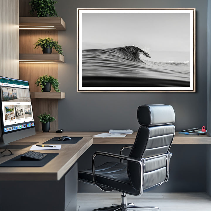 Black Wave Wall Art Canvas Print, Abstract Surf Print, Framed Minimalist Ocean Art Print, Large Black Water Printing Minimalist