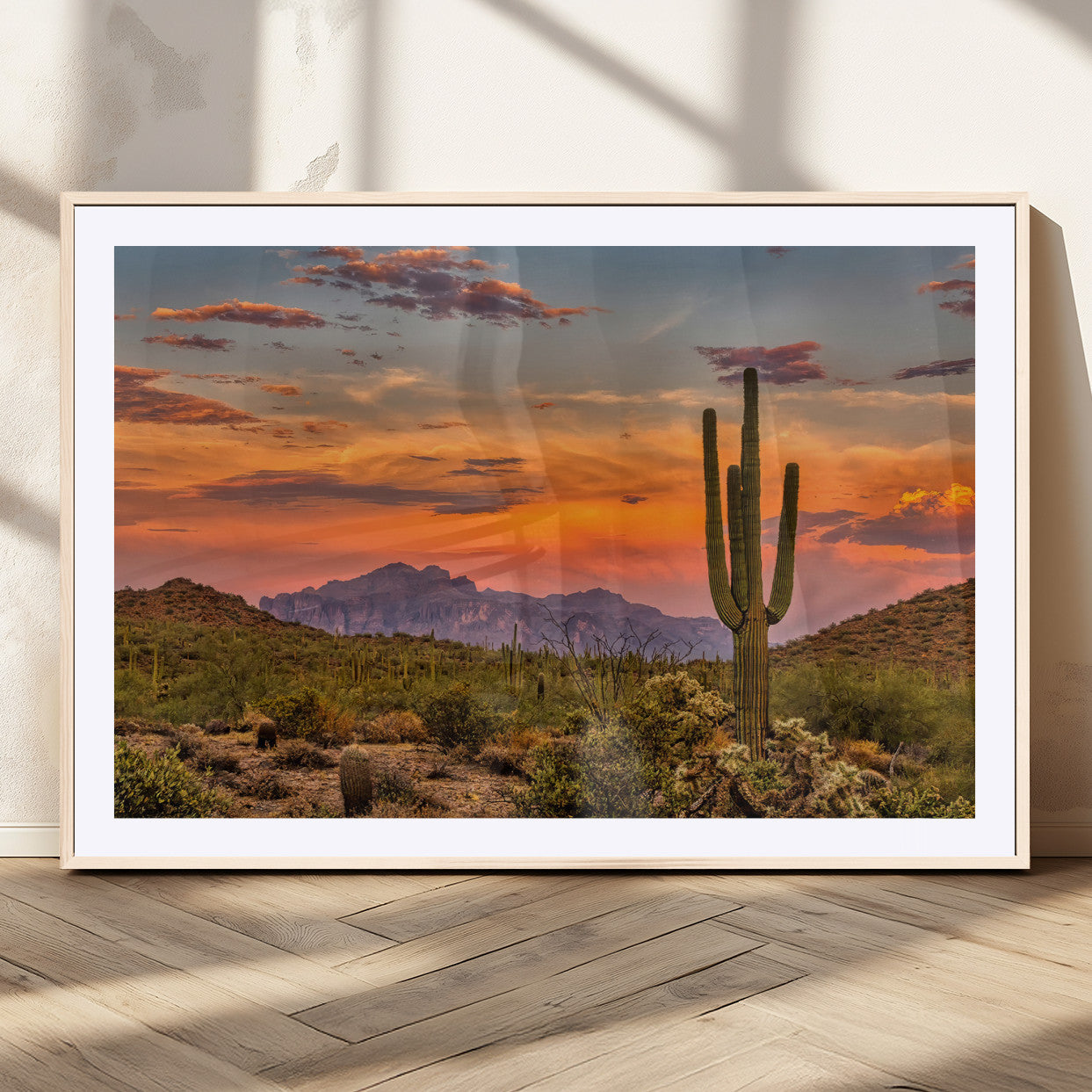 MGC-FP-36x24 - Saguaro Cactus Wall Art Canvas Print, Framed Arizona Sunset Art Picture Print, Sonoran Desert Perfect Southwestern Boho Decor Artwork