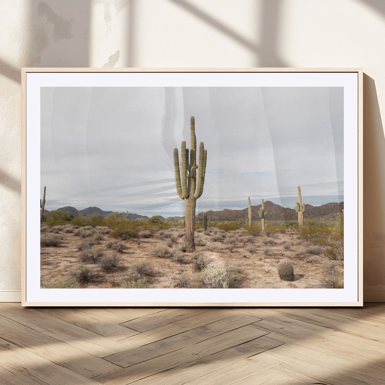 MGC-FP-36x24 - Saguaro Cactus Wall Art Canvas Print, Framed Desert Cactus Art Picture Print, Earthy Desert Perfect Southwestern Boho Decor Artwork