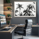46641801-MGC-FP-36x24-Palm Wall Art Canvas Print, Framed Tropics Art Picture Print, Monochrome Perfect Minimalist Decor
