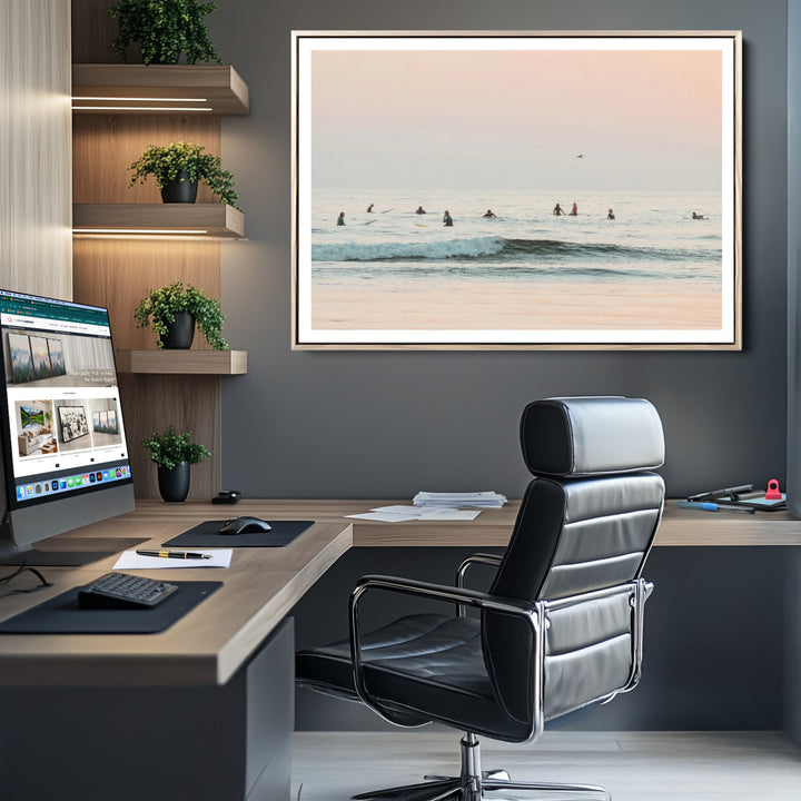 Pastel Ocean Wall Art Canvas Print, Framed Soft Sunset Art Picture Print, Calm Sea Perfect minimalist Decor