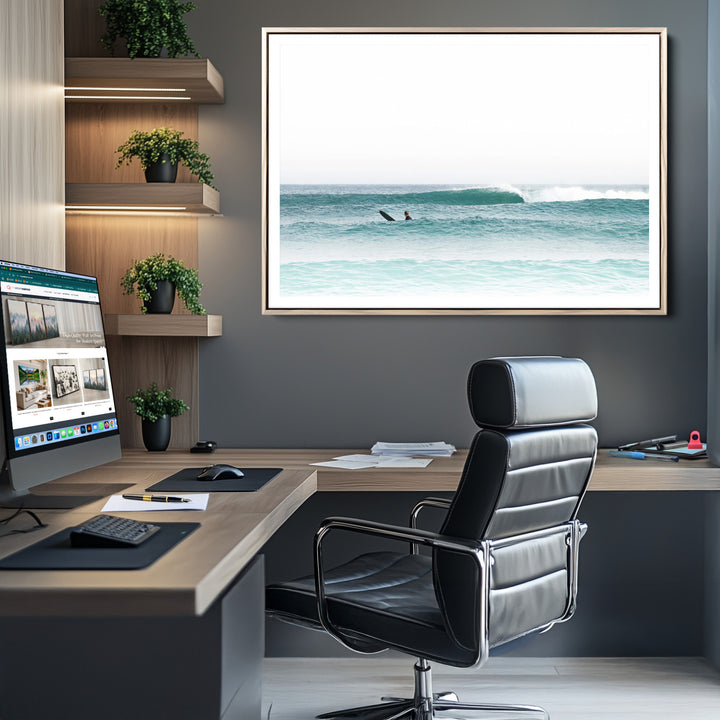 Surfing Wall Art Canvas Print, Framed Ocean Art Picture Print, Waves Perfect Minimalist Decor