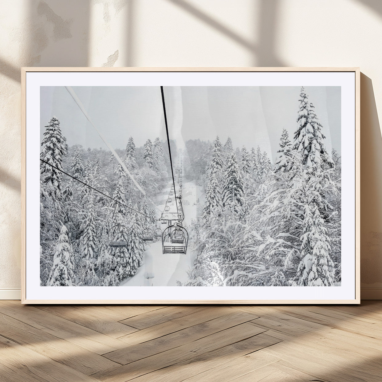 MGC-FP-36x24 - Winter Snow Ski Lift Wall Art Canvas Print Winter Trees Print