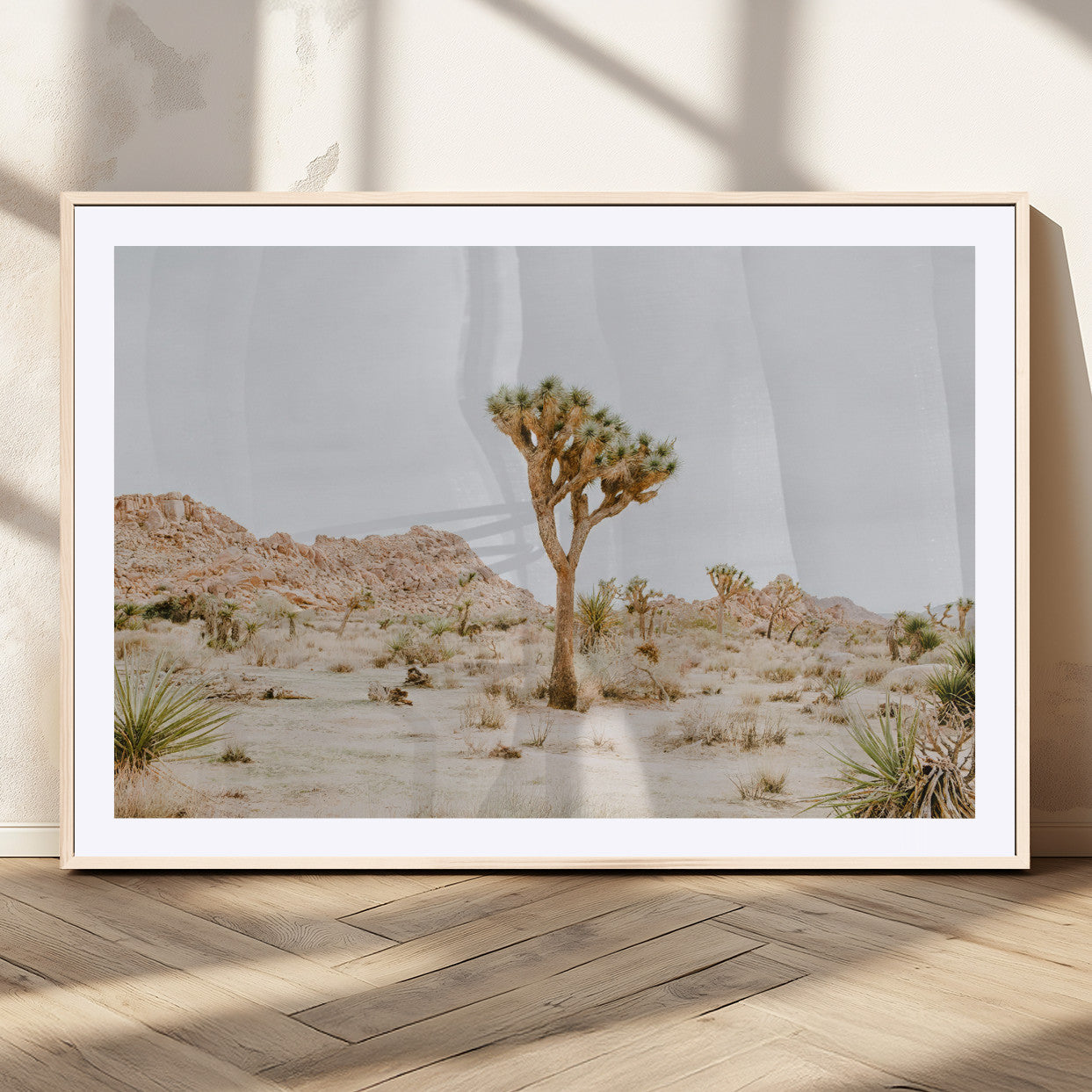 MGC-FP-36x24 - Joshua Tree Wall Art Canvas Print, Framed Neutral Desert Art Picture Print, Earthy Landscape Perfect Neutral Boho Decor Artwork