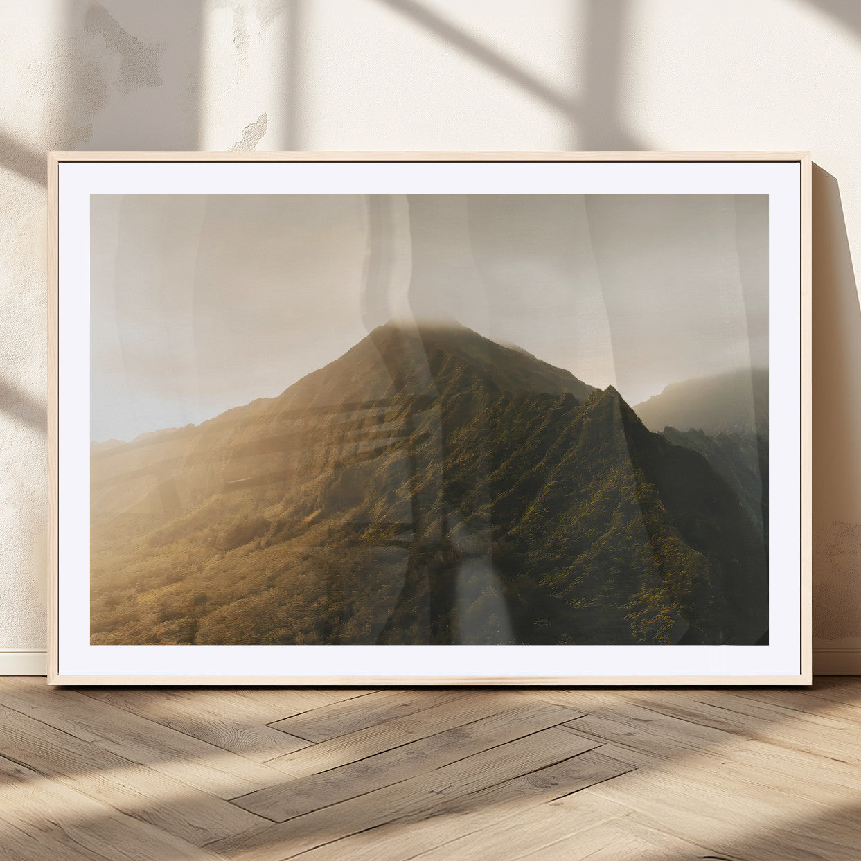 MGC-FP-36x24 - Golden Mountain Wall Art Canvas Print, Framed Misty Summit Art Picture Print, Rugged Landscape Perfect Moody Wilderness Decor Artwork