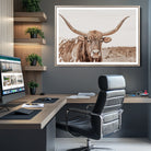 39964150-MGC-FP-36x24_Natural-Longhorn Cow Wall Art Canvas Print, Framed Texas Ranch Art Picture Print, Western Bull Perfect County Decor Artwork