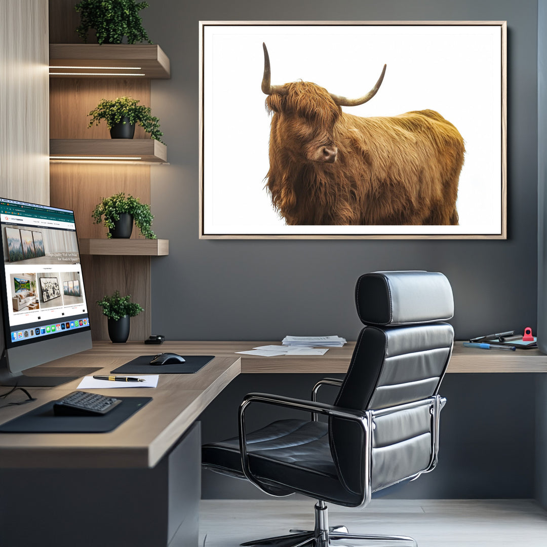 Highland Cow Wall Art Canvas Print, Scottish Bull Print, Framed Rustic Farmhouse Art Print, Large Country Animal Printing Perfect for Farmhouse Decor