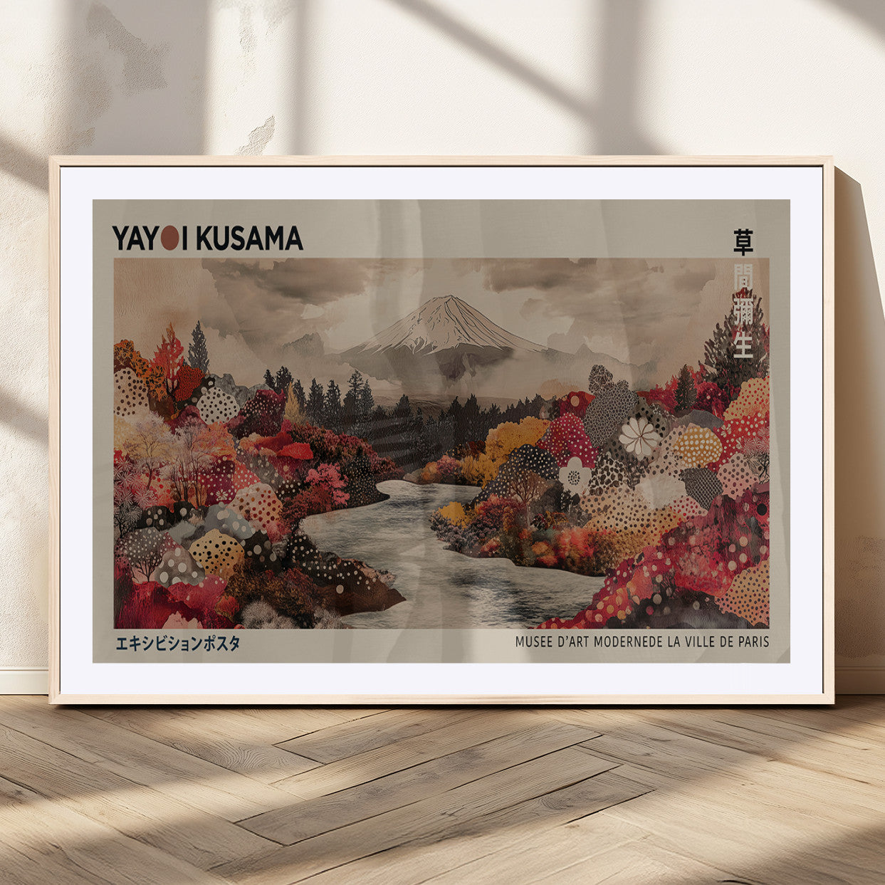 MGC-FP-36x24 - Modern Japanese Wall Art Print Yayoi Kusama Canvas Wall Art Abstract Mount Fuji Canvas Print