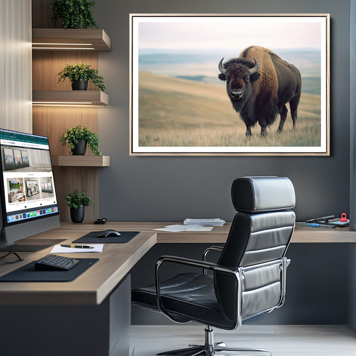 Bison Wall Art Canvas Print, Buffalo Canvas Print Print, Framed American Bison Decor Art Print, Large Frontier Style Printing Perfect