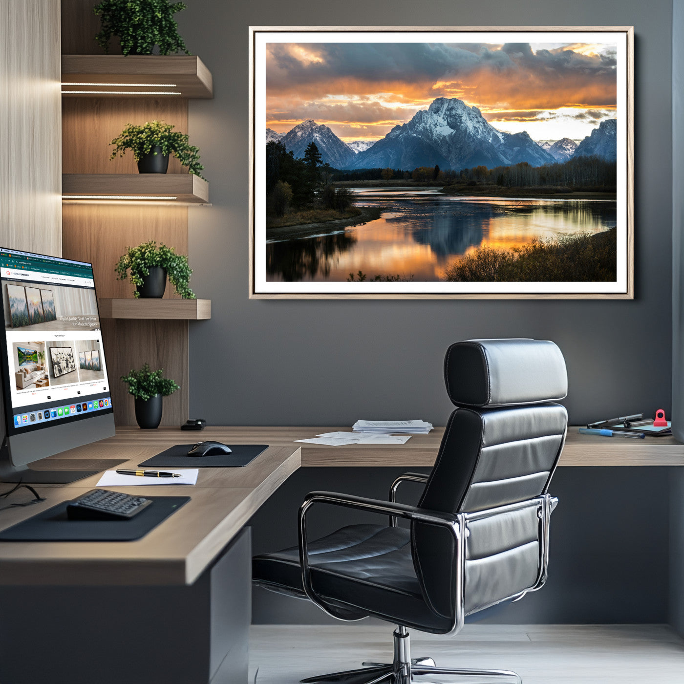 14130176-MGC-FP-36x24_Natural-Mountain Sunset Wall Art Canvas Print, Framed Alpine Wilderness Art Picture Print, Golden Hour Perfect Wilderness Decor Artwork