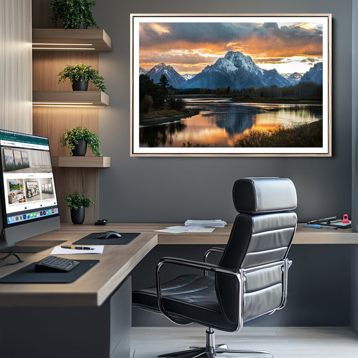 Mountain Sunset Wall Art Canvas Print, Framed Alpine Wilderness Art Picture Print, Golden Hour Perfect Wilderness Decor Artwork
