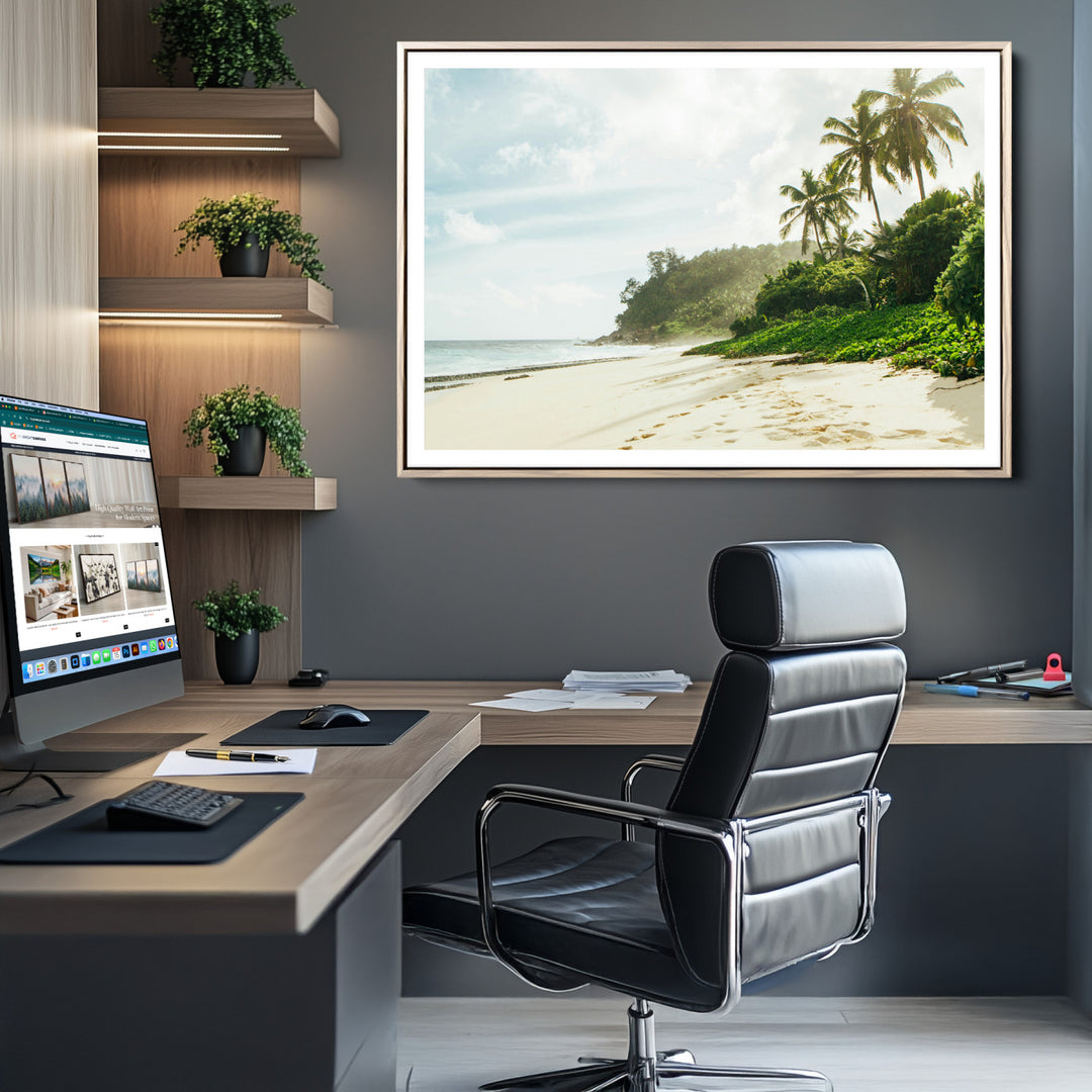 Relaxing Beach Wall Art Canvas Print, Framed Ocean View Art Picture Print, Coastal Serenity Perfect Tropical Coastal Decor Artwork