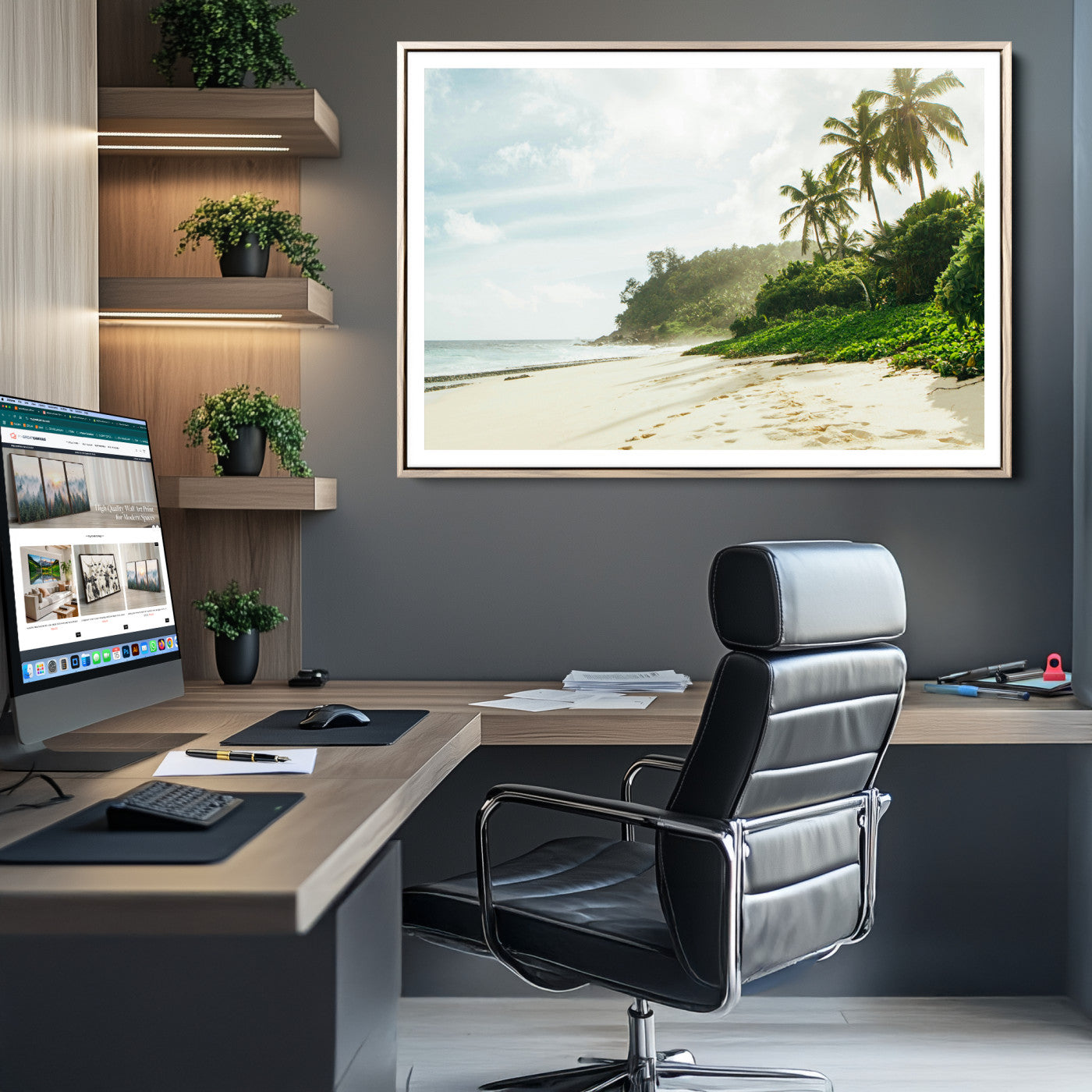 42984524-MGC-FP-36x24_Natural-Relaxing Beach Wall Art Canvas Print, Framed Ocean View Art Picture Print, Coastal Serenity Perfect Tropical Coastal Decor Artwork