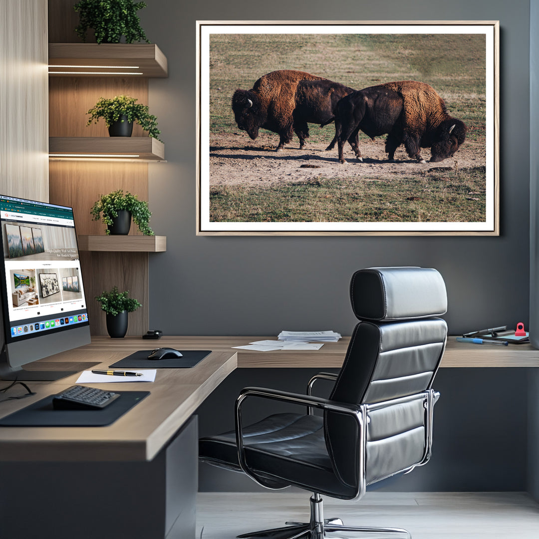 Bison Photography Wall Art Canvas Print, Framed Western Wildlife Art Picture Print, Modern Ranch Perfect Western Rustic Decor Artwork