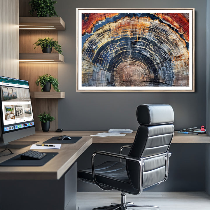 Tree Rings Canvas Wall Art Print, Framed Wood Texture Art Picture Print, Petrified Wood Perfect Modern Rustic Decor Artwork