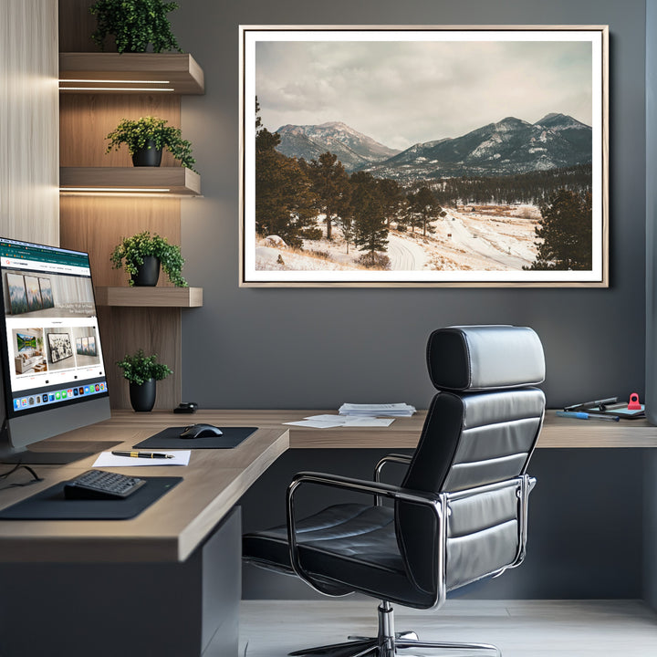 Mountain Landscape Wall Art Canvas Print, Framed Snowy Peaks Art Picture Print, Alpine Aesthetic Perfect Rustic Winter Decor Artwork