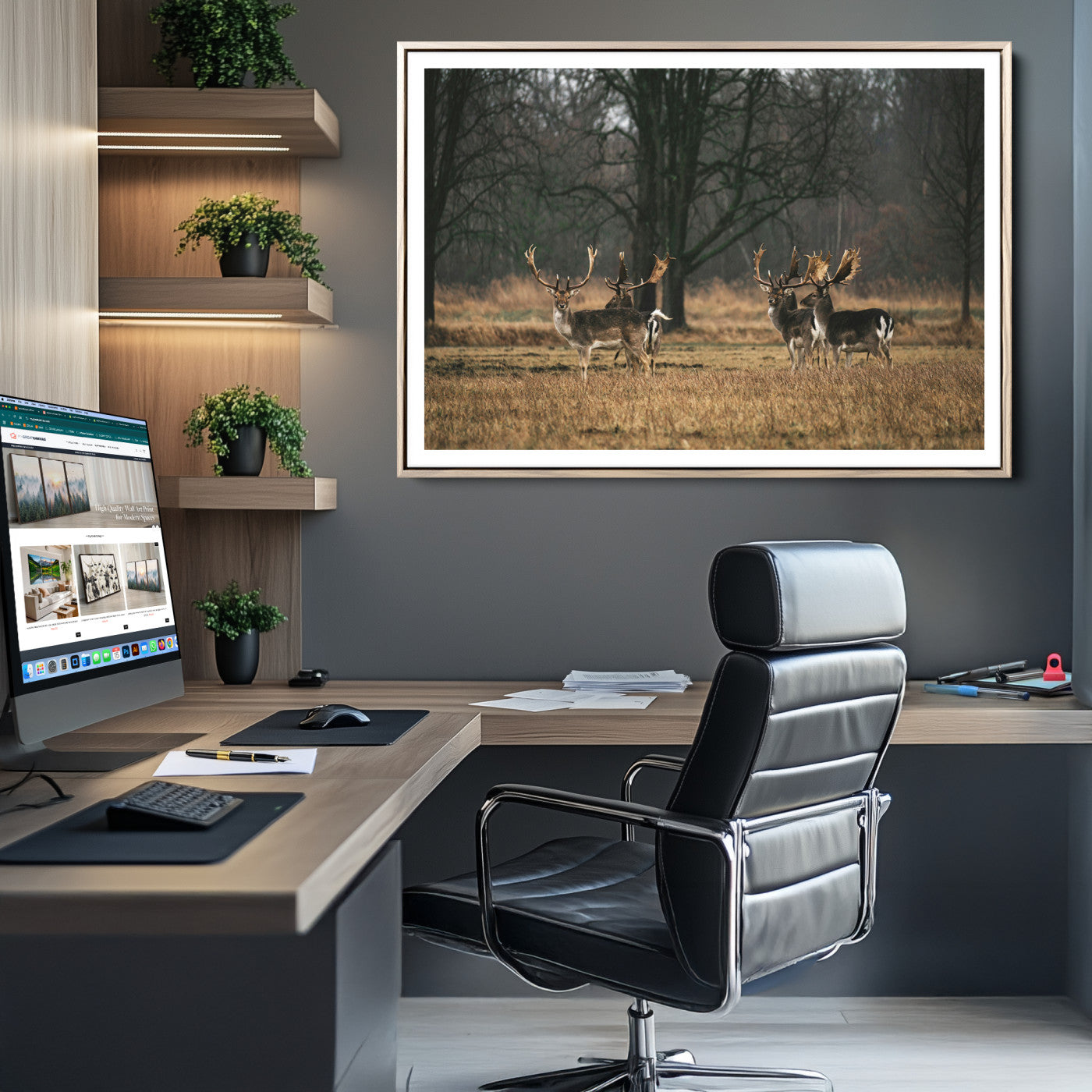 55348744-MGC-FP-36x24_Natural-Deer Photography Wall Art Canvas Print, Framed Rustic Wildlife Art Picture, Rustic Deer Wall Art Print
