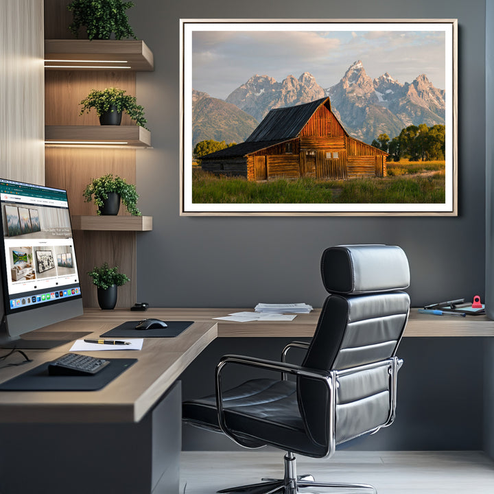 Rustic Barn Wall Art Canvas Print, Framed Western Landscape Art Picture Print, Farmhouse Style Perfect Rustic Farmhouse Decor Artwork