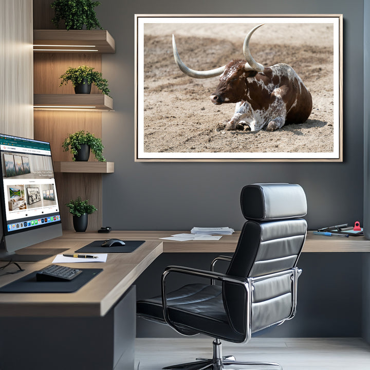 Texas Longhorn Wall Art Canvas Print, Framed Country Living Art Picture Print, Farmhouse Perfect Western Decor Artwork