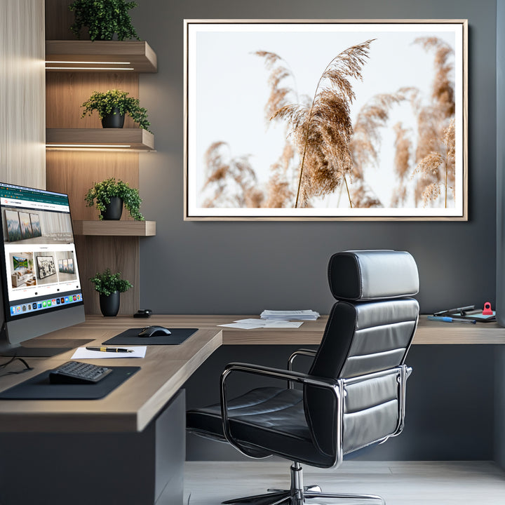 Pampas Grass Wall Art Canvas Print, Framed Neutral Tones Art Picture Print, Minimalist Nature Perfect Boho Decor Artwork