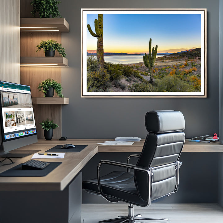 Saguaro Cactus Wall Art Canvas Print, Framed Desert Sunset Art Picture Print, Southwestern Perfect Southwestern Decor Artwork