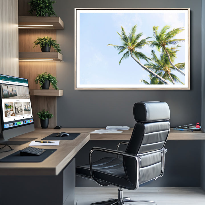 Palm Trees Wall Art Canvas Print, Framed Tropical Art Picture Print, Coastal Perfect Tropical Decor Artwork