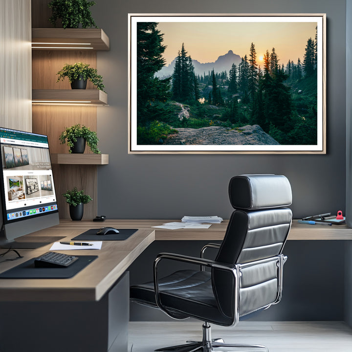 Mountain Wall Art Canvas Print, Framed Forest Serenity Art Picture Print, Mountain Perfect Rustic Decor Artwork