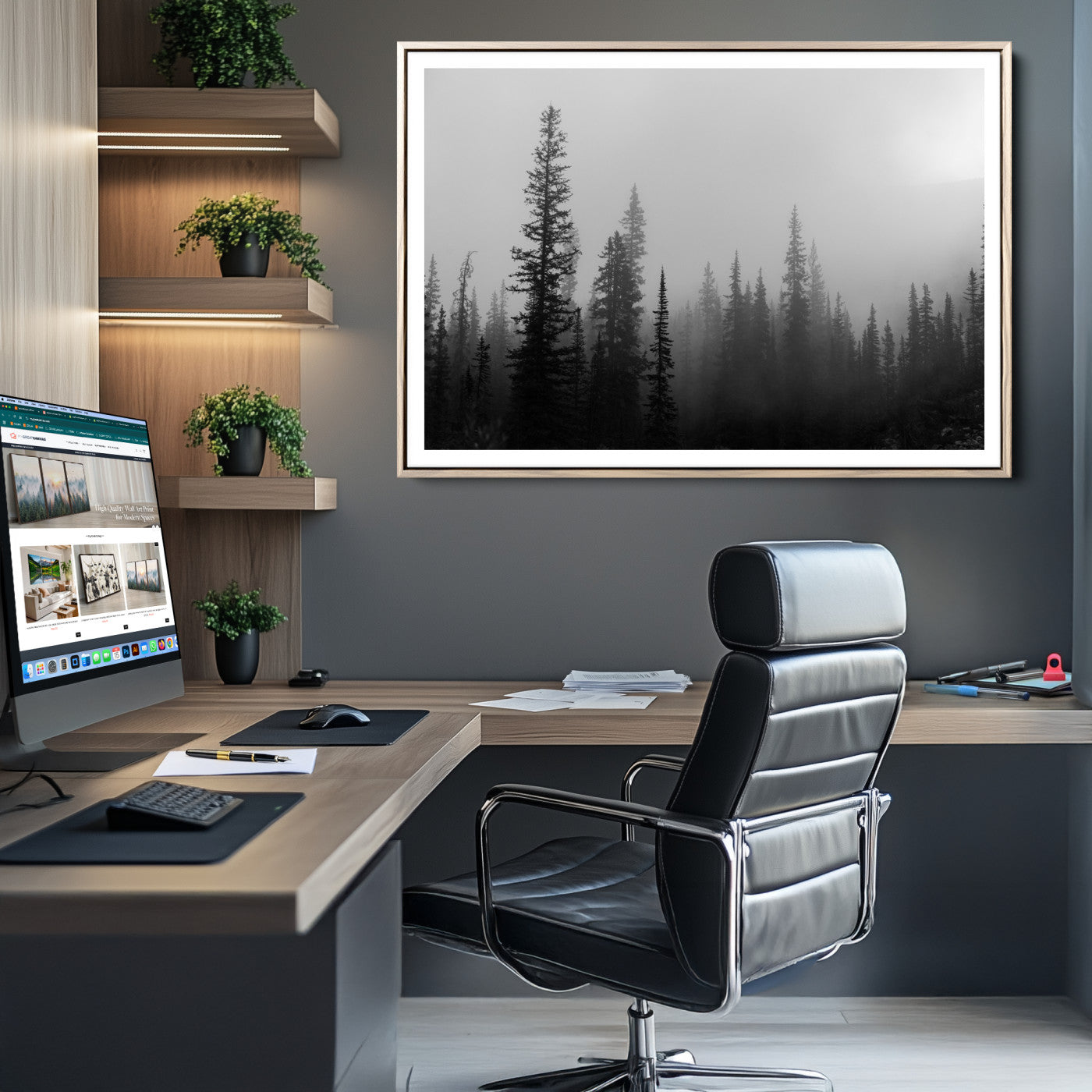 73138900-MGC-FP-36x24_Natural-Misty Pines Wall Art Canvas Print - Perfect Rustic Decor