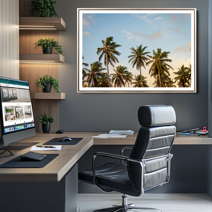 Palms Wall Art Canvas Print, Framed Tropical Art Picture Print, Coastal Perfect Coastal Decor Artwork