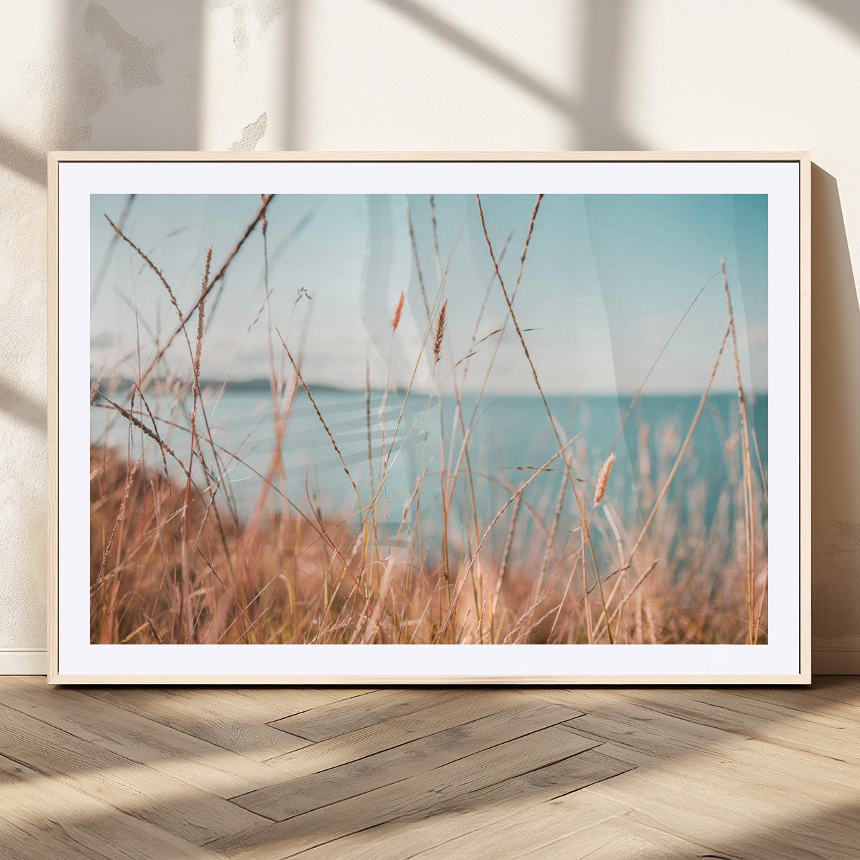 36108696-MGC-FP-40x30_Natural-Golden Beach Grass Ocean Breeze Soft Focus Tranquil Coastal Calm Blue Sky Seascape Nature Wall Art Canvas Print
