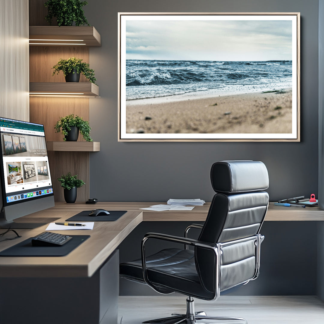 Ocean Wall Art Canvas Print, Framed Coastal Canvas Art Picture Print, Moody Seascape Perfect Coastal Minimalist Decor Artwork